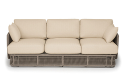 "Альбано" диван 3-местный плетеный из роупа, каркас алюминий светло-серый (RAL7035) муар, роуп серый меланж круглый, ткань Mossle светло-бежевая