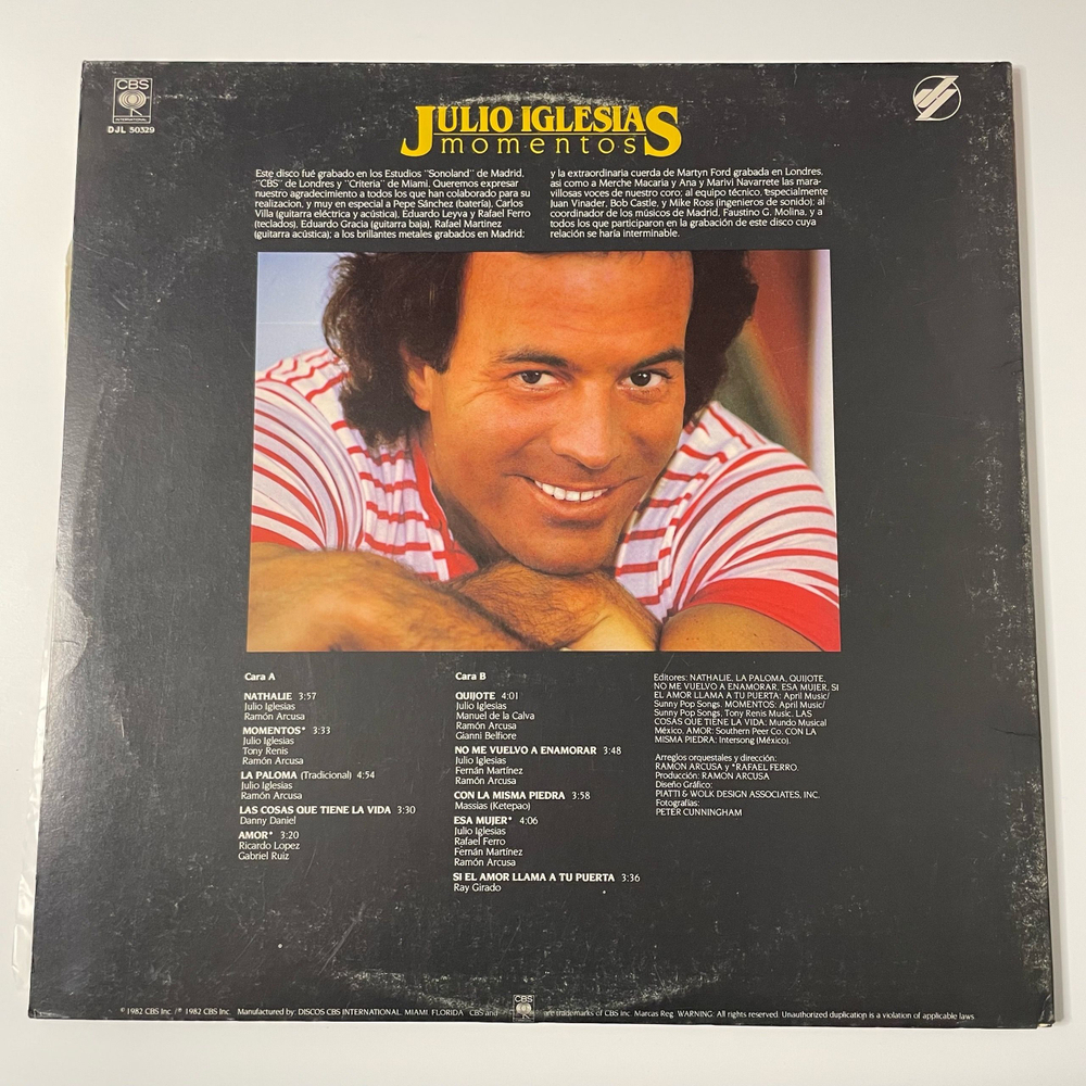 Винтажная виниловая пластинка LP Julio Iglesias Momentos (США 1982)