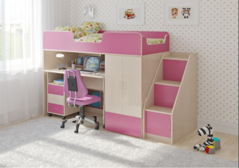 Кровать-чердак КарИВи Легенда 3.14  Дуб Молочный Розовый