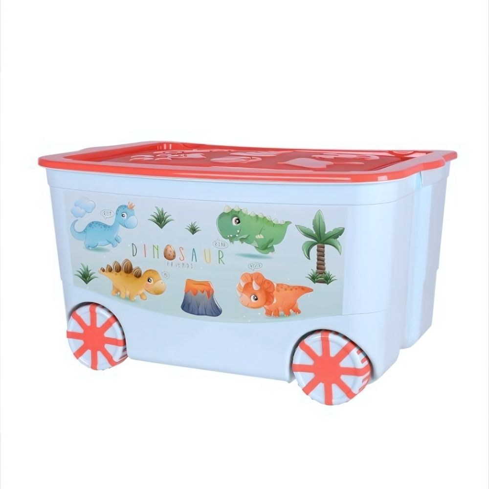 Ящик для игрушек &quot;KidsBox&quot; на колёсах &quot;Динозаврики&quot; 55л 61*40*33 оранжевая крышка