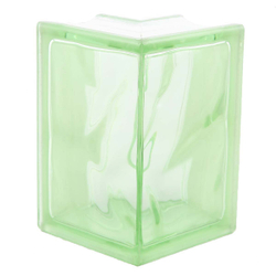 Купить Угловой стеклоблок волна  зеленый окраска в массе Vitrablok   19x13x13x8