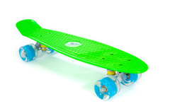 Скейтборд TRIX мини 22" 56 см , пластик, подвеска-алюм., колеса светящиеся PU 45х60 мм голубые, ABEC 7, зеленый