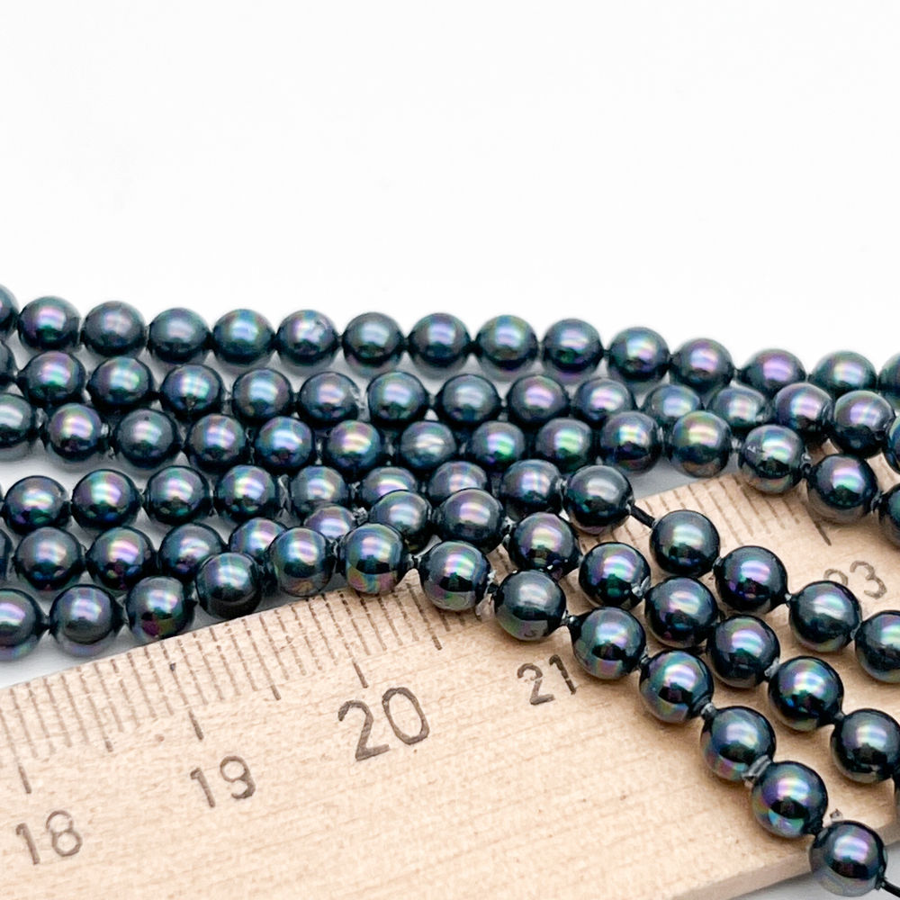 "Майорка" шар, цвет черный АВ, диаметр 4 мм, цена за отрезок 19 см (1/2 нити)