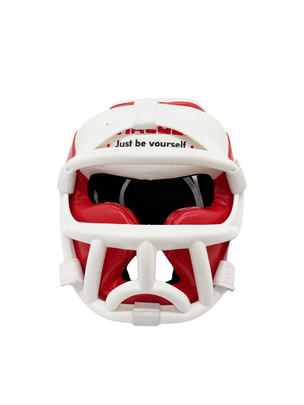 Шлем для бокса с пластиковой решеткой, красно-белый