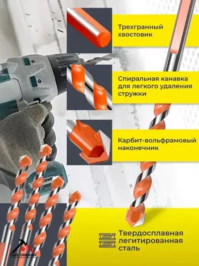 Набор сверл по бетону и керамике 5шт