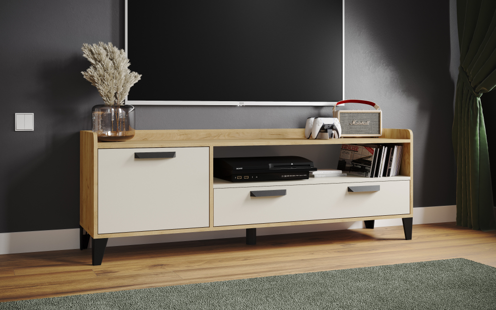 Тумба ТВ Парус-8, Дуб крафт золотой, Кашемир