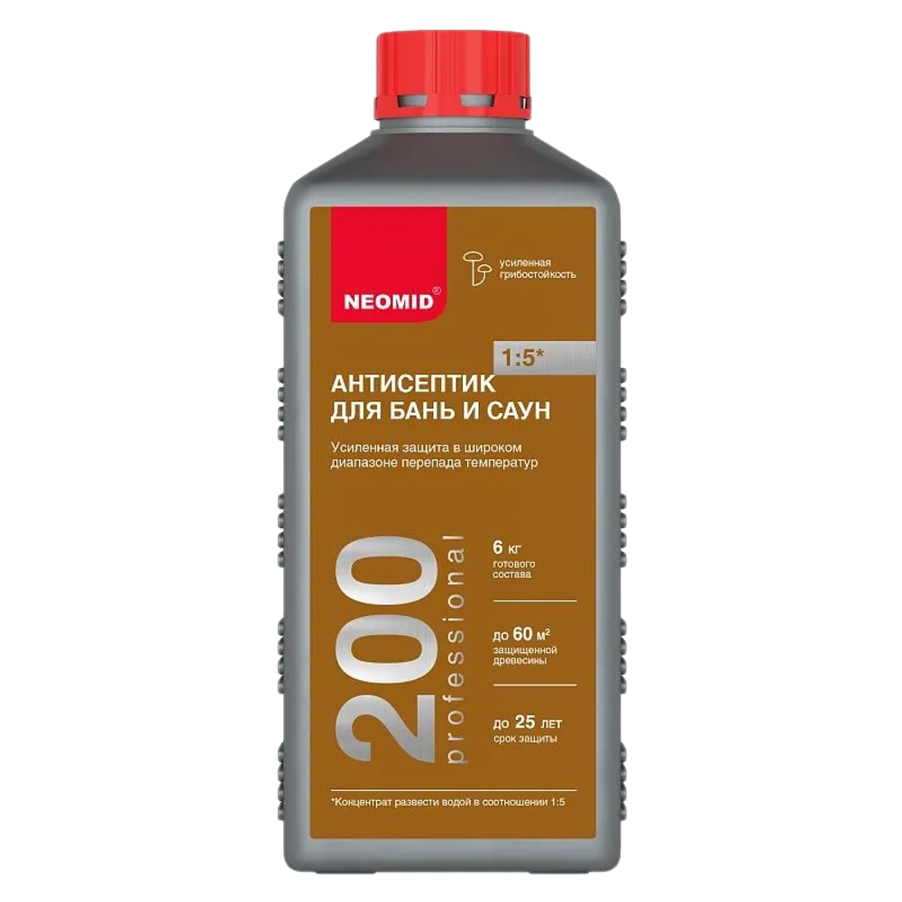 ДЕРЕВОЗАЩИТ.СОСТАВ Д БАНЬ И САУН,КОНЦЕНТРАТ 1:5 НЕОМИД 200 (1КГ)