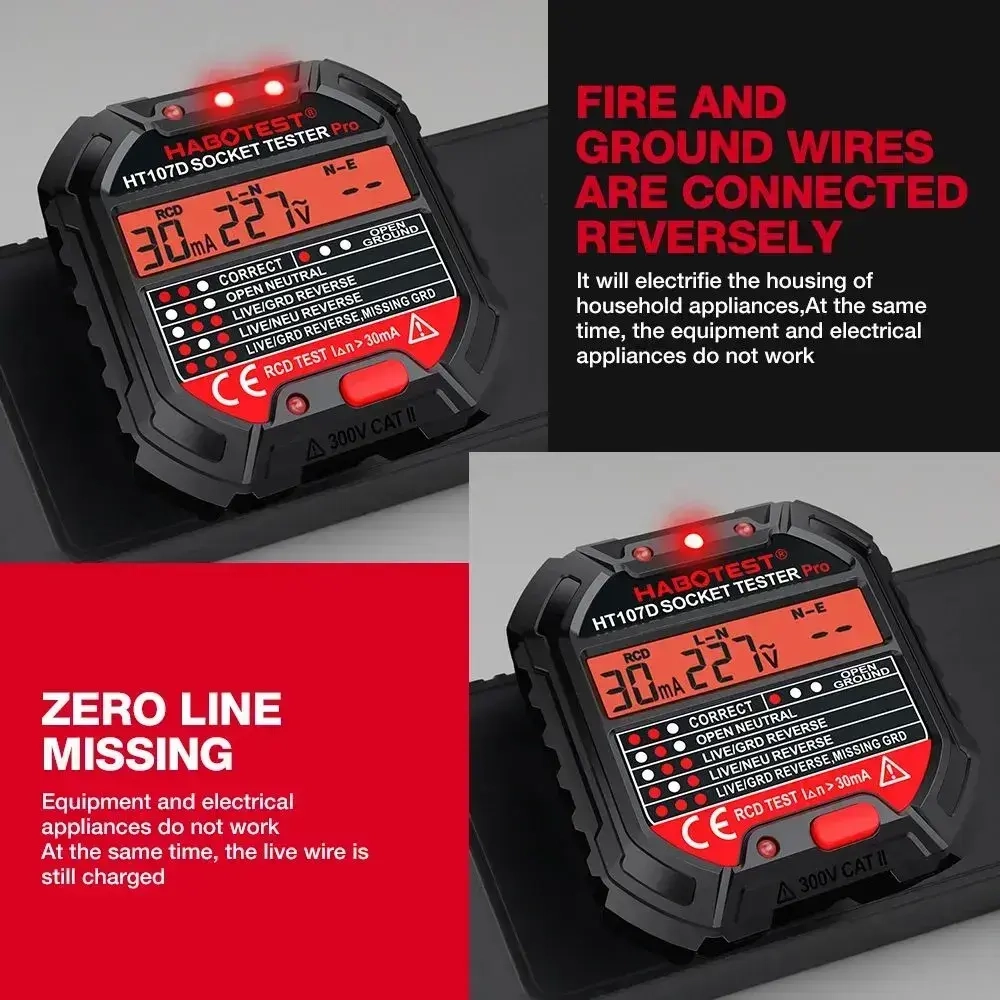 Тестер, устройство проверки электрических розеток, прибор для проверки УЗО Habotest HT107D