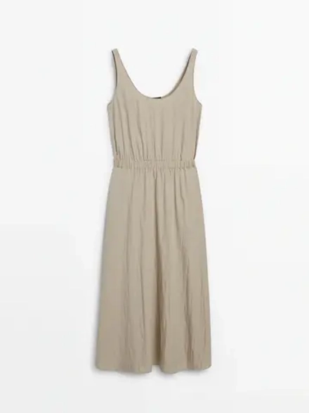 Massimo Dutti Платье из поплина с эластичным поясом и расклешенной юбкой, дымчатый