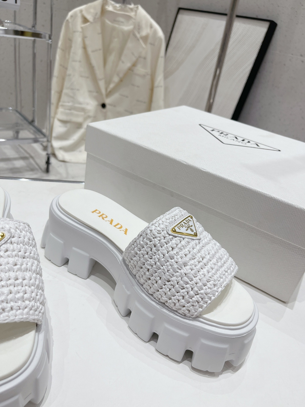 Prada Crochet Platform Slides