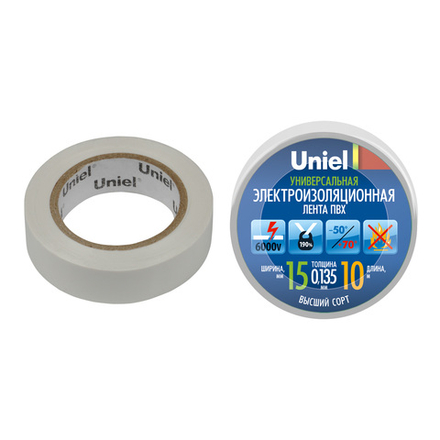 UIT-135P 10-15-01 WHT Изоляционная лента Uniel 10м. 15мм. 0.135мм. 1шт. цвет Белый