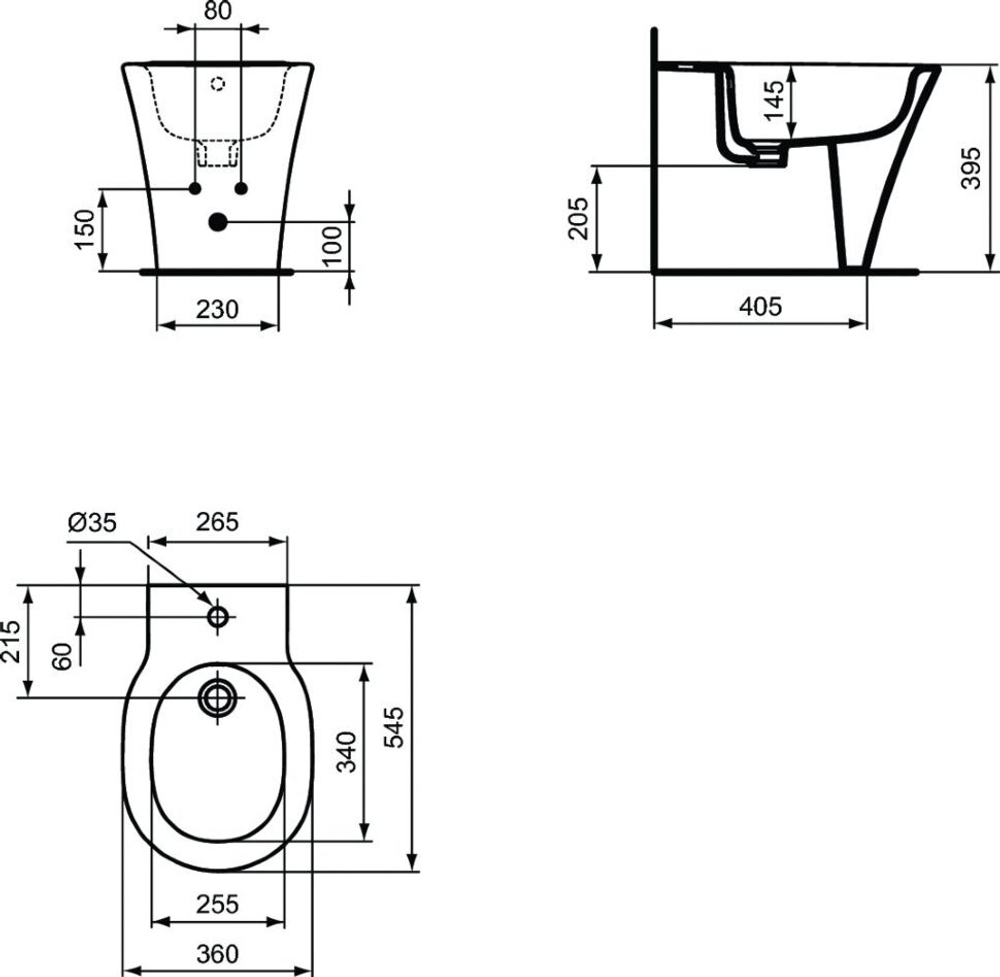 Напольное пристенное биде с отверстием под смеситель Ideal Standard CONNECT AIR E0180V3