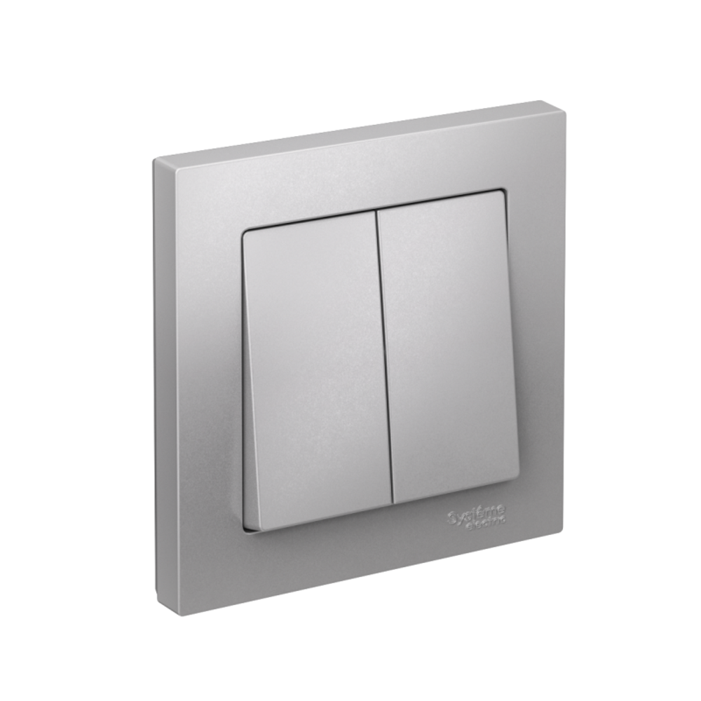 Выключатель 2-кл. СП AtlasDesign 10А IP20 (сх. 5) 10AX в сборе алюм. SE ATN000352