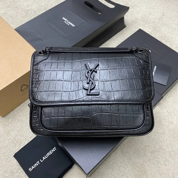 Кожаная сумка через плечо Saint Laurent Niki embossed с крокодиловым тиснением