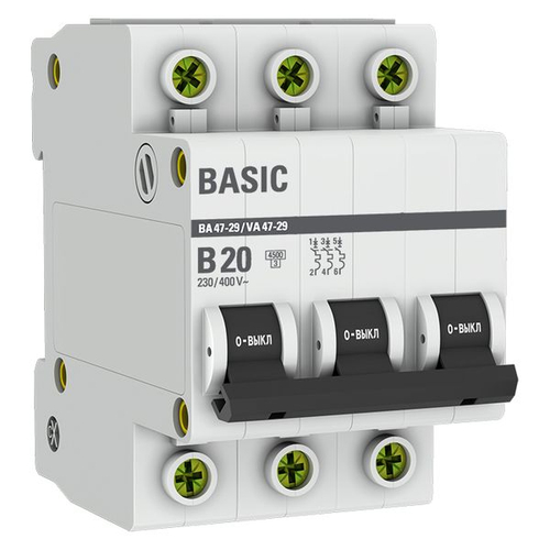 Автоматический выключатель 3P 20А (B) 4,5кА ВА 47-29 Basic
