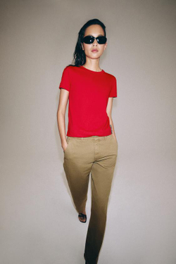 ZARA ФУТБОЛКА INTERLOCK С КОРОТКИМ РУКАВОМ, ЯРКО-КРАСНЫЙ