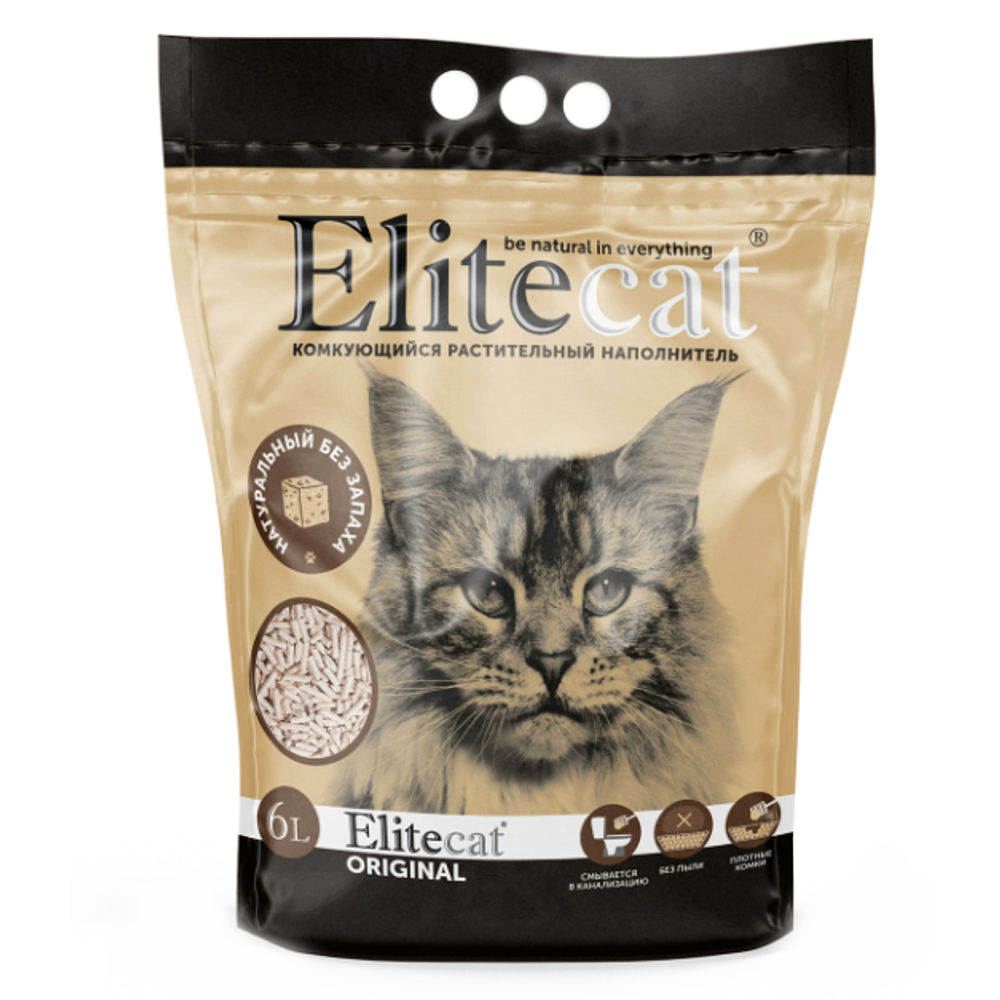 Elitecat наполнитель комкующийся, растительный "tofu original", 6л / 2.7кг
