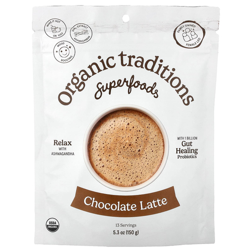 Organic Traditions, Superfoods, латте с шоколадом, 150 г (5,3 унции)