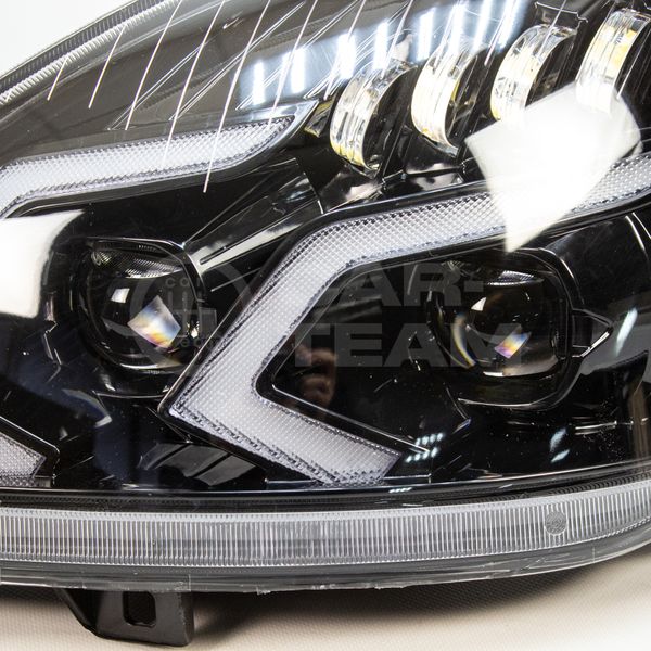 Фары Лада Приора передние в стиле Mercedes AMG с 4-мя Bi LED модулями и плавающими поворотниками, черная маска (Китай)
