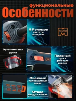 УШМ болгарка БЕСЩЕТОЧНАЯ 1550 Вт, 125 мм CHUANG CA1313T4M