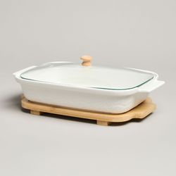 БЛЮДО ДЛЯ ВЫПЕКАНИЯ И СЕРВИРОВКИ LEFARD "MUSE" СО СТЕКЛ.КРЫШКОЙ НА ДЕР.ПОДСТАВКЕ 27,5*17*9СМ 900МЛ