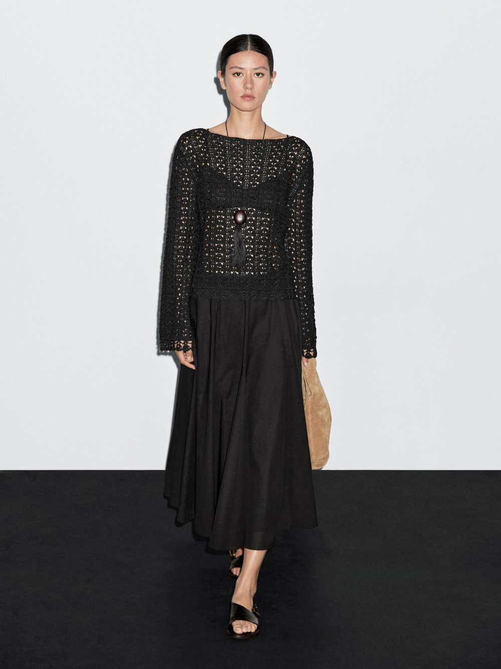 Massimo Dutti Расклешенная юбка из 100% хлопка, черный