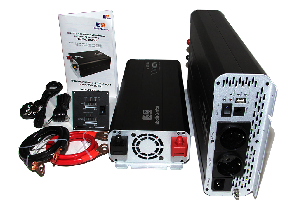 Инвертор с зарядным устройством MobileComfort S1012-BC, чистый синус, 1000Вт, 12В