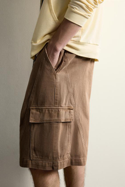 ZARA ШОРТЫ КАРГО RELAXED FIT СО ШВАМИ, КОРИЧНЕВЫЙ