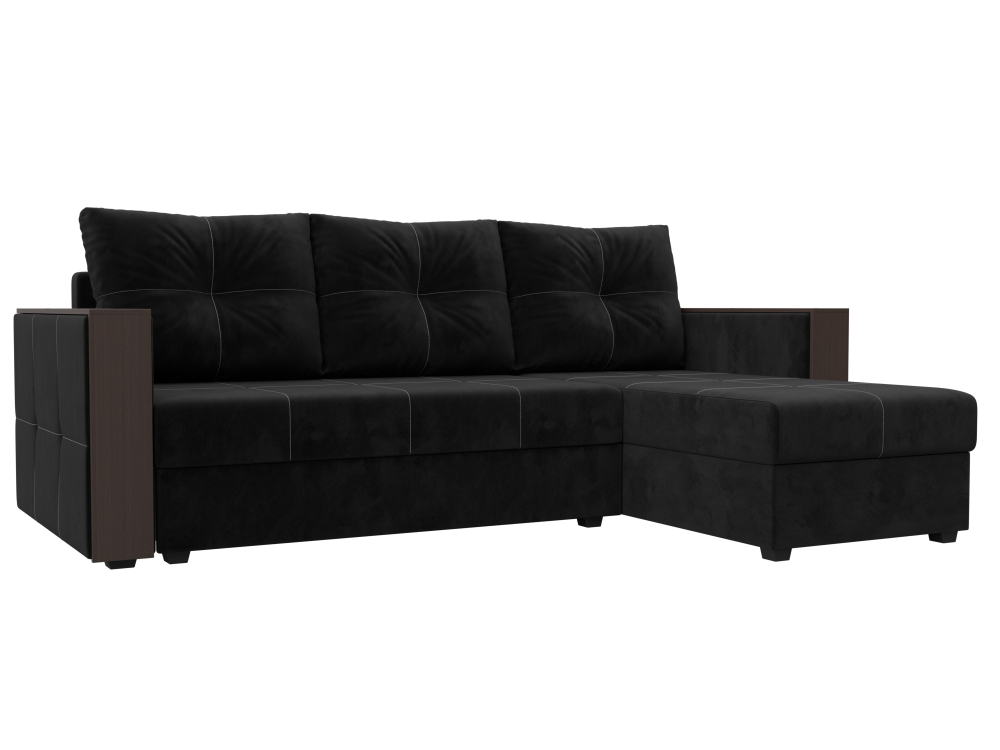 Диван угловой Валенсия Лайт правый угол, Черный, Велюр, 117751