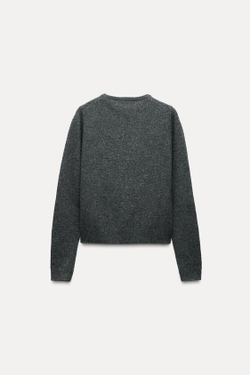 ZARA БАЗОВЫЙ СВИТЕР ИЗ 100% ШЕРСТИ, ТЕМНО-СЕРЫЙ