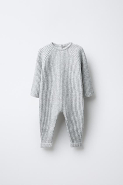ZARA ВЯЗАНЫЙ КОМБИНЕЗОН В РУБЧИК, СЕРЫЙ МЕЛАНЖ