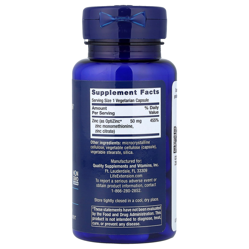 Life Extension, цинк в капсулах, высокая эффективность, 50 мг, 90 вегетарианских капсул