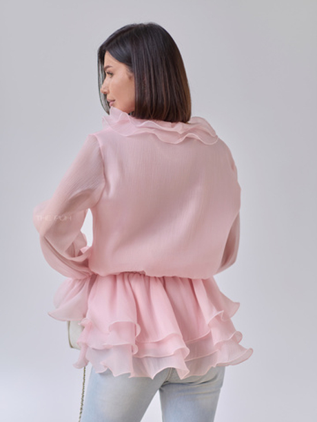 Розовое шифоновое платье-блузка с брошами