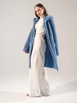 Шуба из 100% шерсти мериноса, синяя, Severina