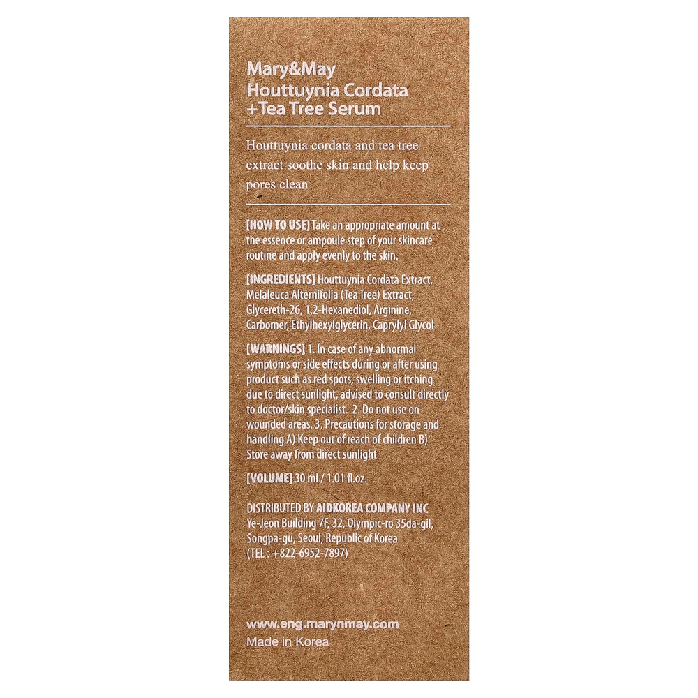 Mary & May, Houttuynia Cordata + сыворотка с чайным деревом, 30 мл (1,01 жидк. унц.)