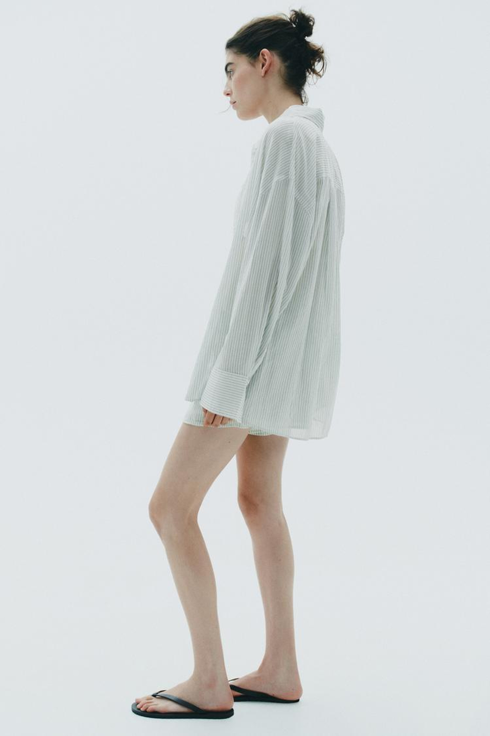 ZARA РУБАШКА ОВЕРСАЙЗ, БЕЛЫЙ/ЗЕЛЕНЫЙ