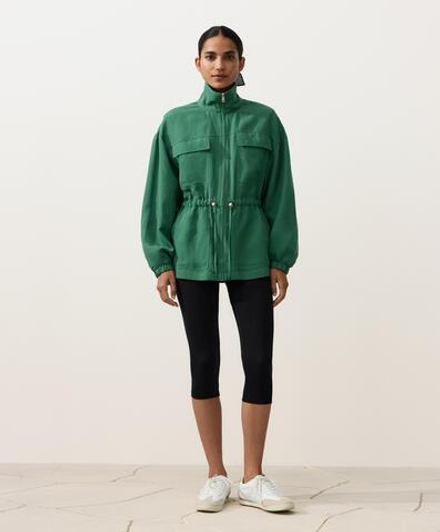 Oysho Куртка с присборенной талией из смеси лиоцелла и 24% льна, изумрудный
