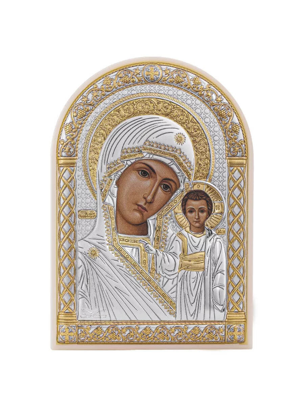 Казанская БМ, икона арочная, пластика белый 80х115