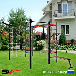 Уличная шведская стенка Sv Sport рукоход с комплектом турник прямой 2шт У5567 (Брусья/Стойка/Скамья/Деревянные/Кронш бокс/Сетка)