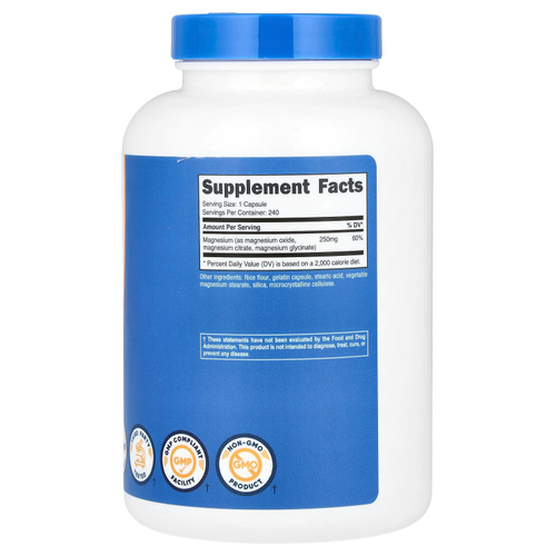 Nutricost, Комплекс магния, регулярного действия, 250 мг, 240 капсул