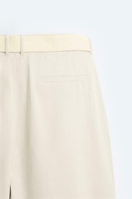 ZARA БРЮКИ ИЗ ХЛОПКА И ЛЬНА, КАМЕННО-СЕРЫЙ