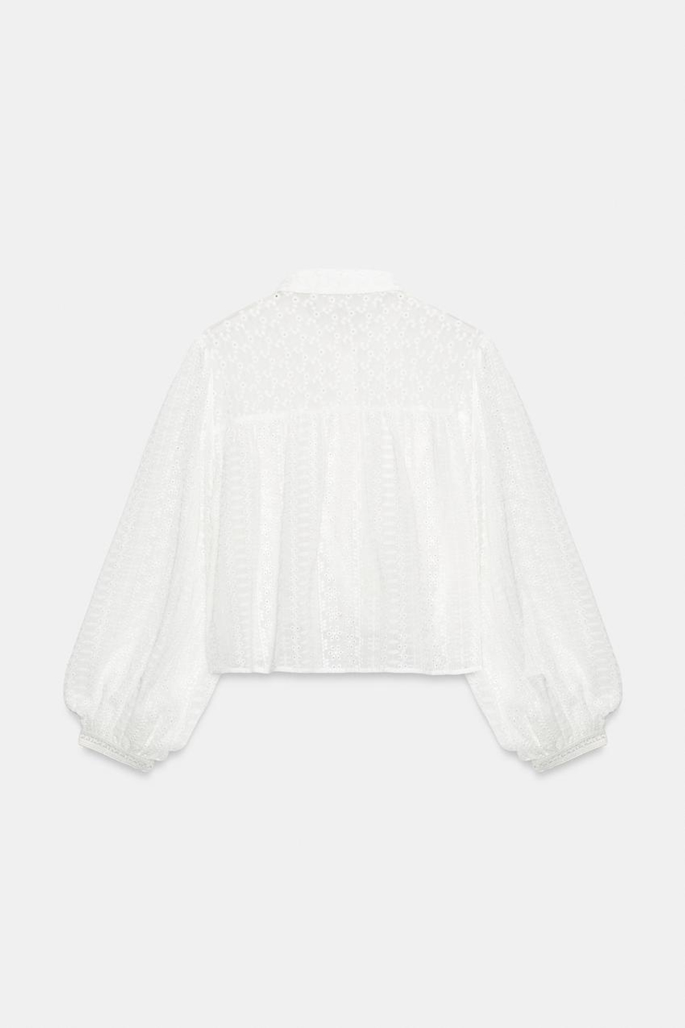 ZARA КОРОТКАЯ БЛУЗА С АЖУРНОЙ ВЫШИВКОЙ, БЕЛЫЙ