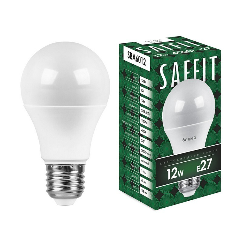 Лампа светодиодная. 12W 230V E27 4000K A60. SBA6012