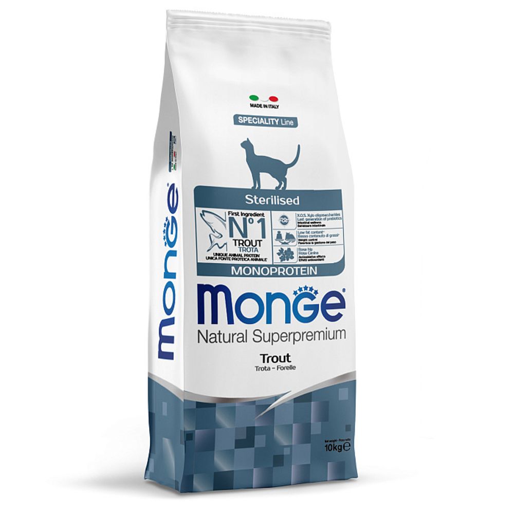 Сухой корм Monge Cat Speciality Line Monoprotein Sterilised для стерилизованных кошек, из форели