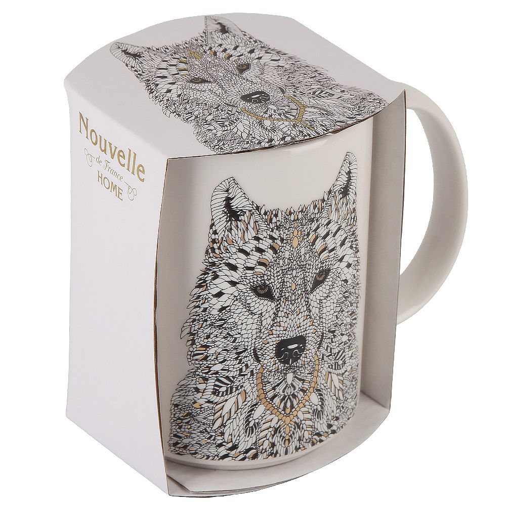 Кружка "Волк" v=500мл (фарфор) (картонная цветная лента)