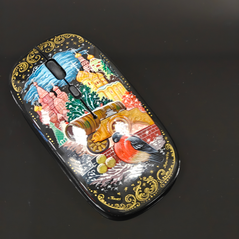 Мышь беспроводная, с ручной росписью Палех "Москва. Царь-пушка"