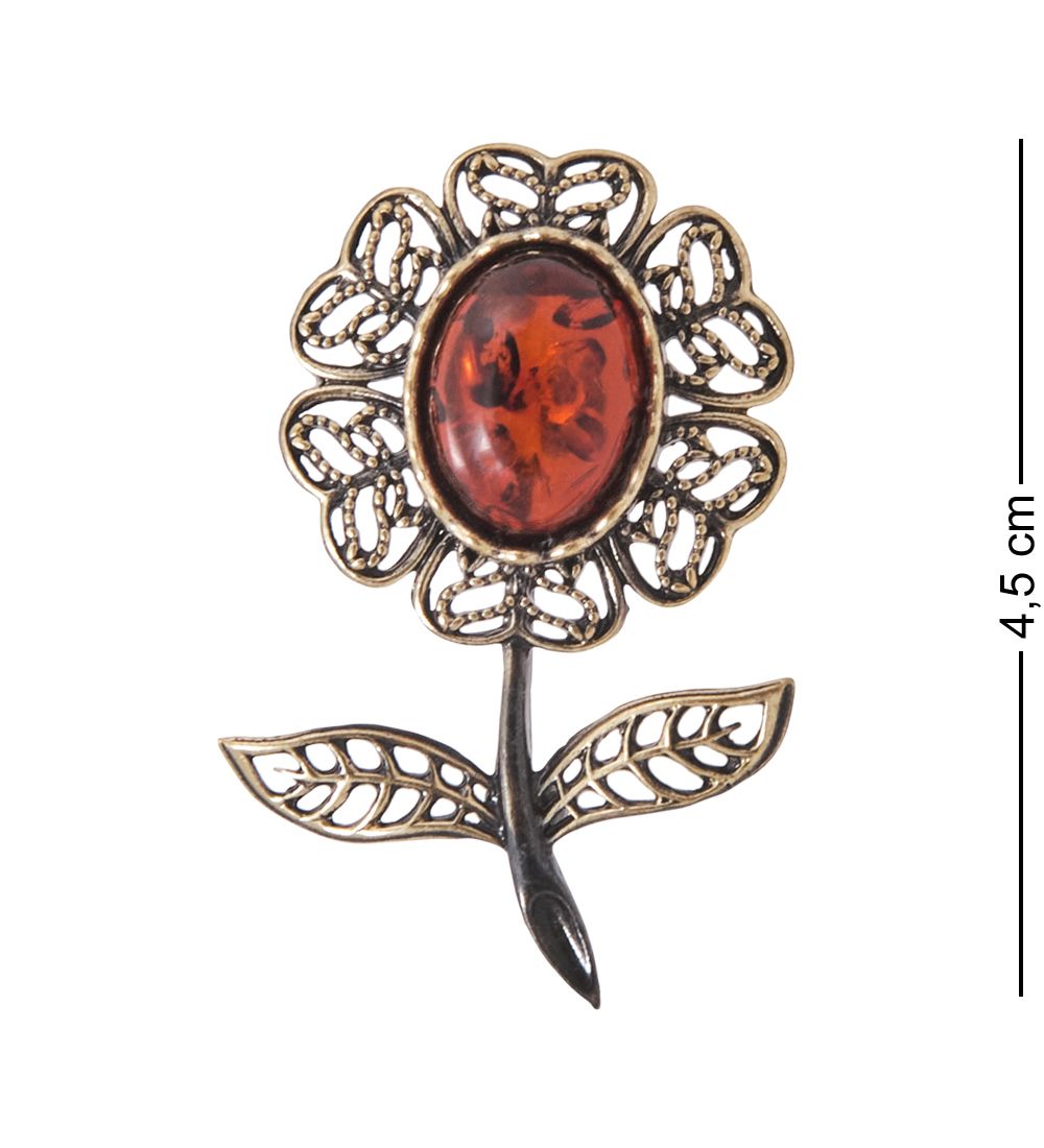 AM-4117 Брошь «Цветочек Волшебный» (латунь, янтарь)