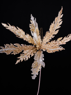 Премиум цветок аканта с глиттером на ножке 407х70см ChristmasDeLuxe шампань