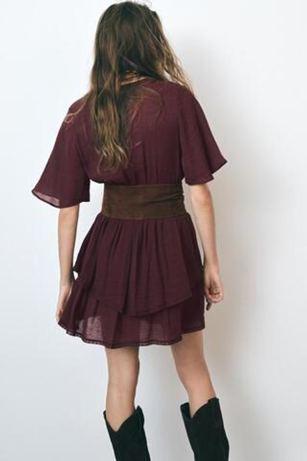 ZARA МИНИ-ПЛАТЬЕ С КРУЖЕВОМ, ЦВЕТ БУРГУНДСКОГО ВИНА