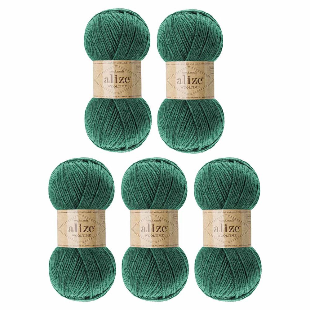 Пряжа Alize (Ализе) Wooltime / уп.5 мот. по 100 г, 200 м, 532 зелёный